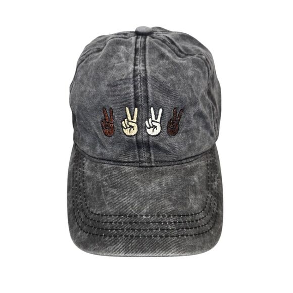 David And Young Women's Grey Embroidered Peace Sign Multicultural Hands Cap Hat - Picture 1 of 11